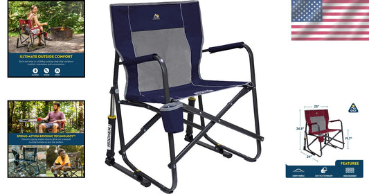 Lightweight Portable Rocking Chair with Armrests & Drink Holder - Indigo