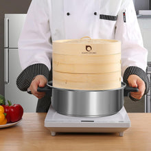 Load image into Gallery viewer, Authentic Bamboo Steamer with Extra Depth for Steaming Fish, Dumplings &amp; Veggies