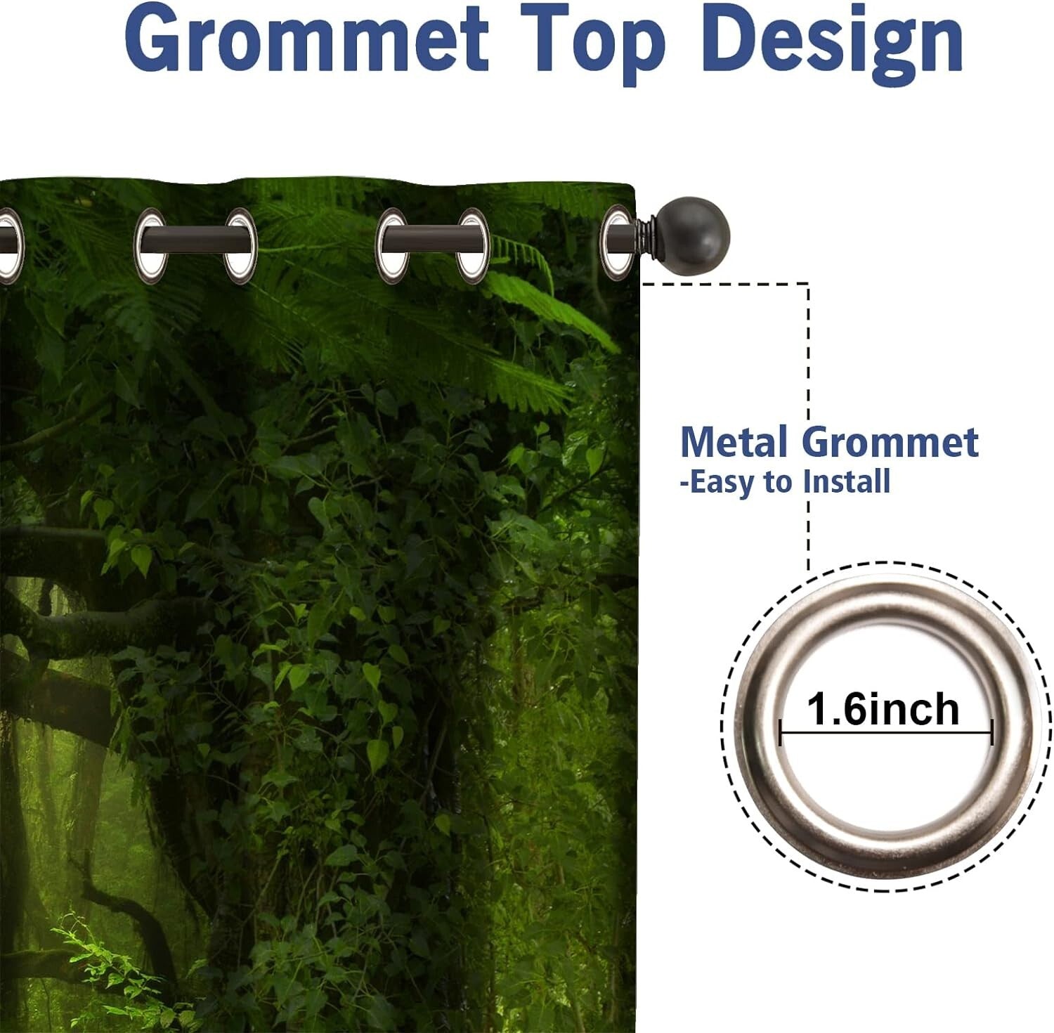 Forest Green Tree Blackout Curtains for Bedroom & Living Room - 2 Panels 52"x84"