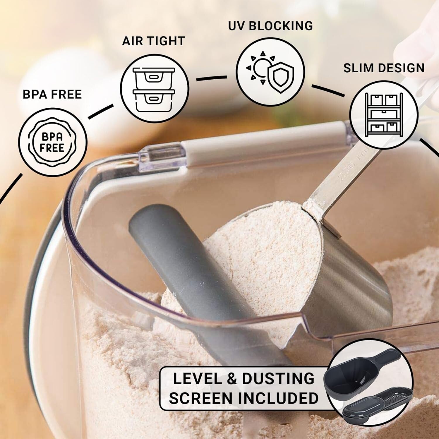 6-Piece Airtight Clear Plastic Storage Set for Flour, Sugar & Baking Essentials