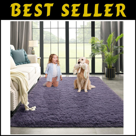 Fluffy 10x12 Gray Purple Area Rug - Non-Slip Carpet for Living Room & Bedroom