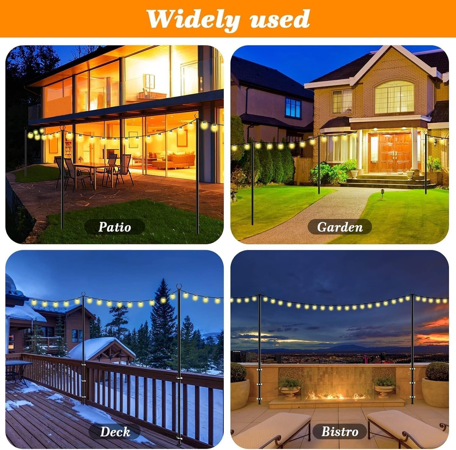 Metal String Light Poles for Outdoor Lighting - Waterproof & All Season Use