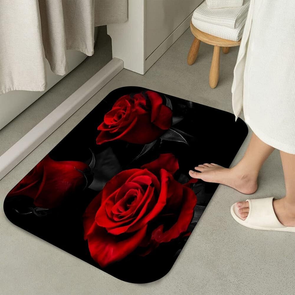 Elegant 4-Piece Rose Shower Curtain Set – Waterproof Floral Bathroom Decor