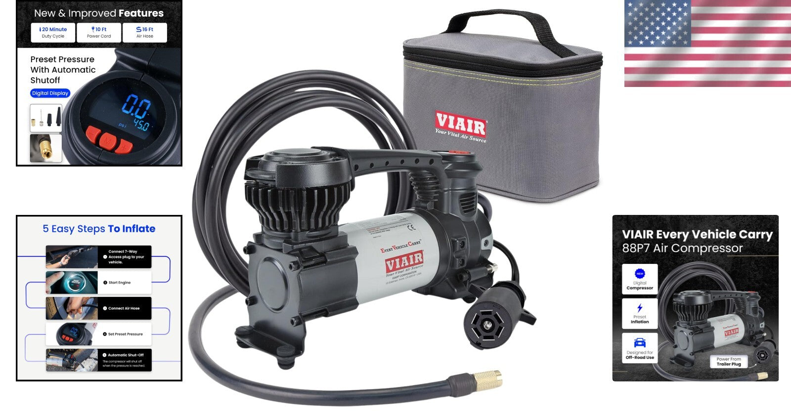 Automatic Shut-Off Portable Tire Inflator with Digital Gauge & Extension Hose