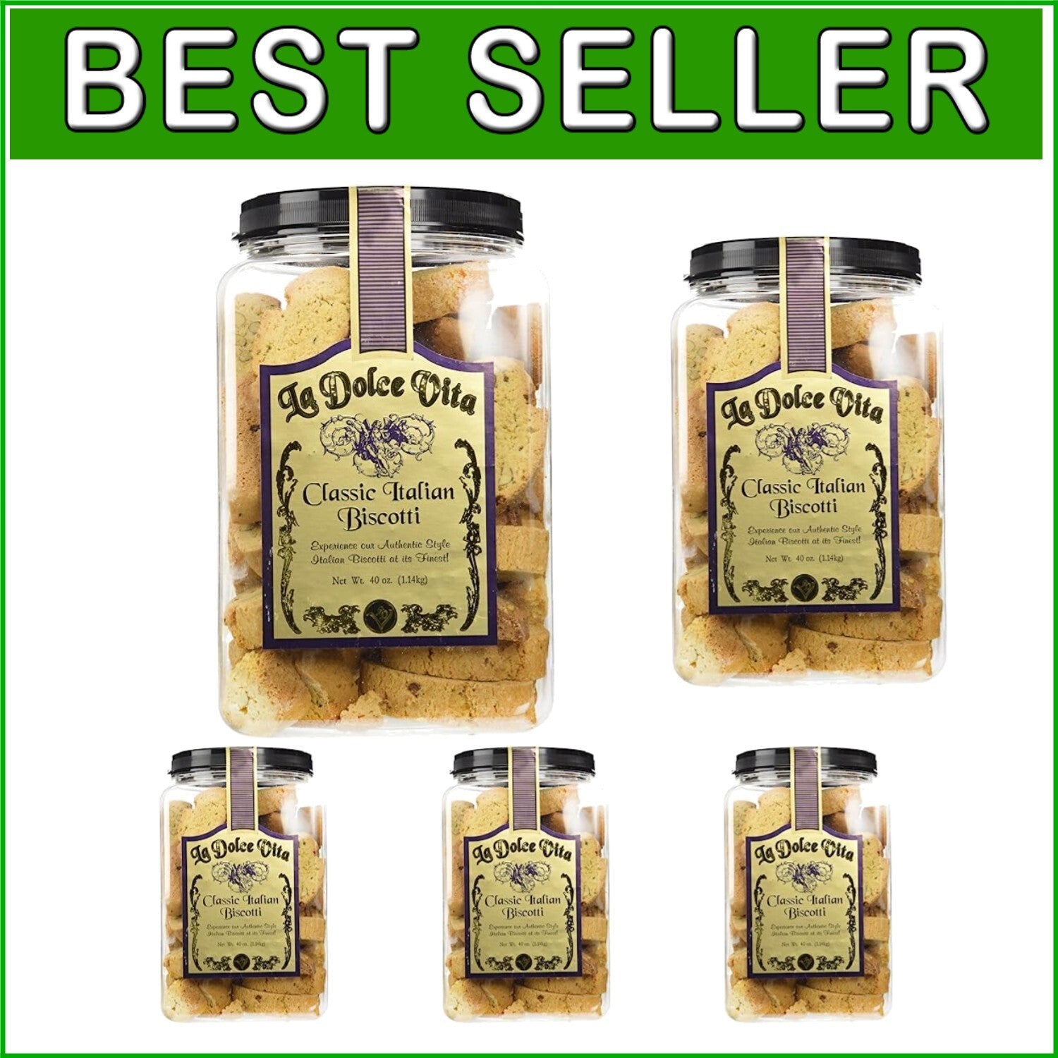 Delightful Classic Italian Almond Biscotti 40oz - Ideal for Sharing (5 Packs)