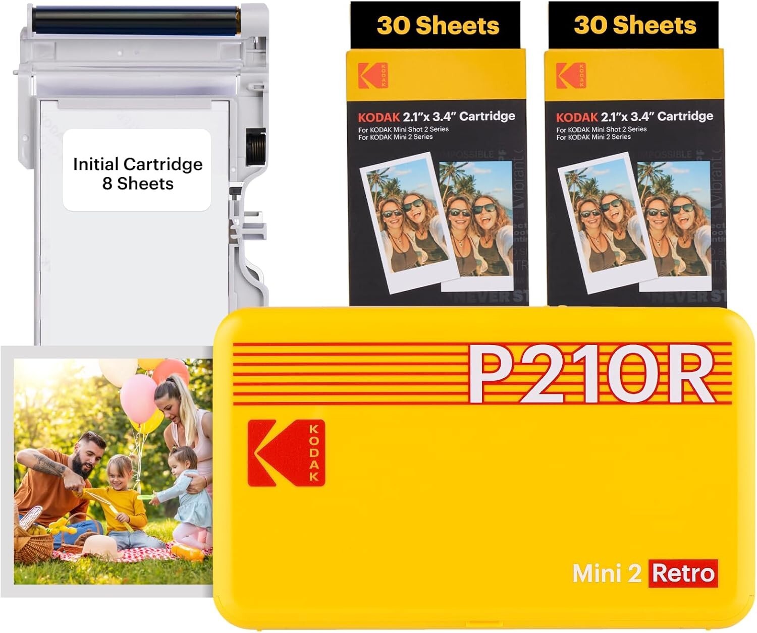 Compact Bluetooth Photo Printer - 4PASS Technology & 68 Sheets Bundle in Yellow