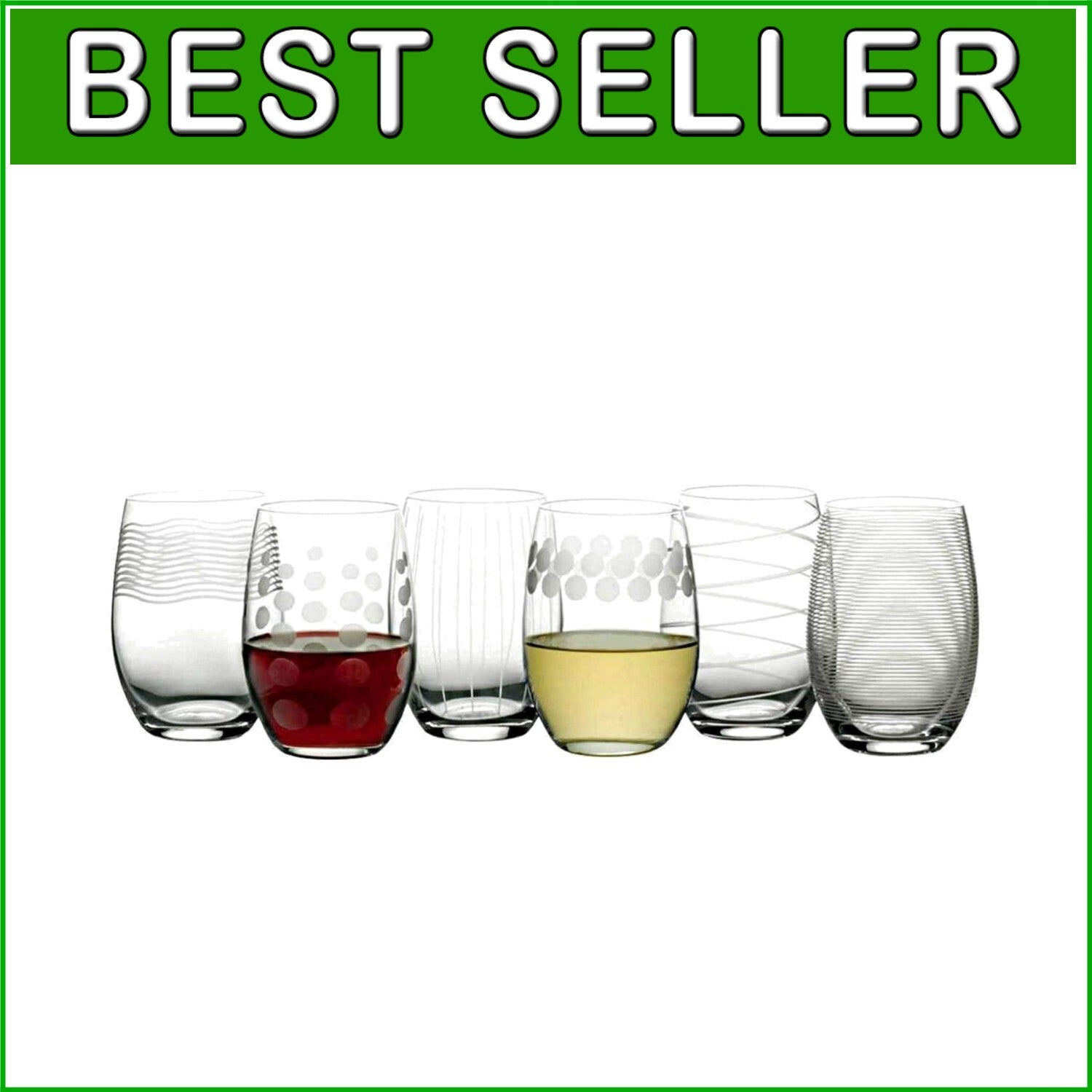 Durable Lead-Free Crystal Stemless Wine Glasses - Dishwasher Safe, Set of 6