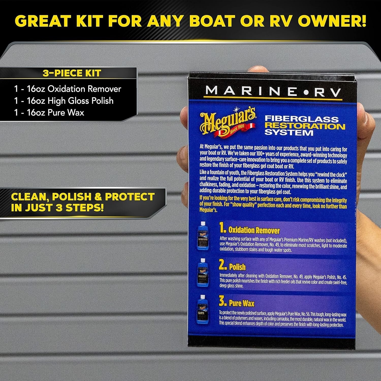 Marine/RV Fiberglass Restoration Kit for Ultimate Oxidation Removal & Shine