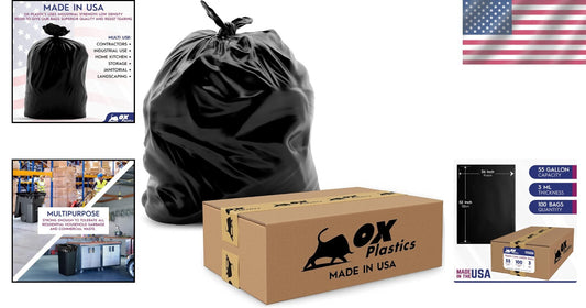 Large 55 Gallon Trash Can Liners - 3 MIL Thick, 100 Count for Reliable Cleanups