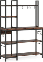 Load image into Gallery viewer, Rustic 43-Inch 5-Tier Bakers Rack with 10 Hooks – Large Kitchen Storage Solution