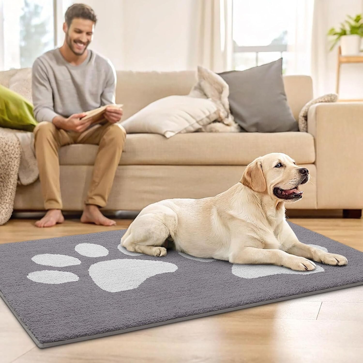 Absorbent Dog Door Mat for Muddy Paws - Non-Slip & Machine Washable 40x32