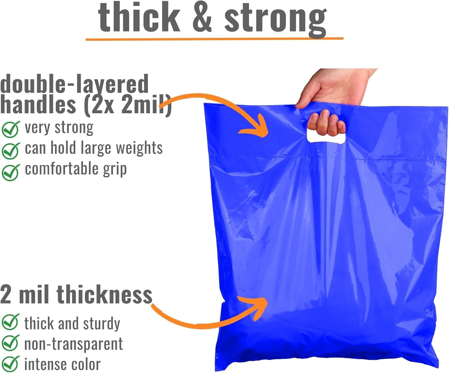 16x18 Extra Large Plastic Shopping Bags with Handles - 100 Count Merchandising