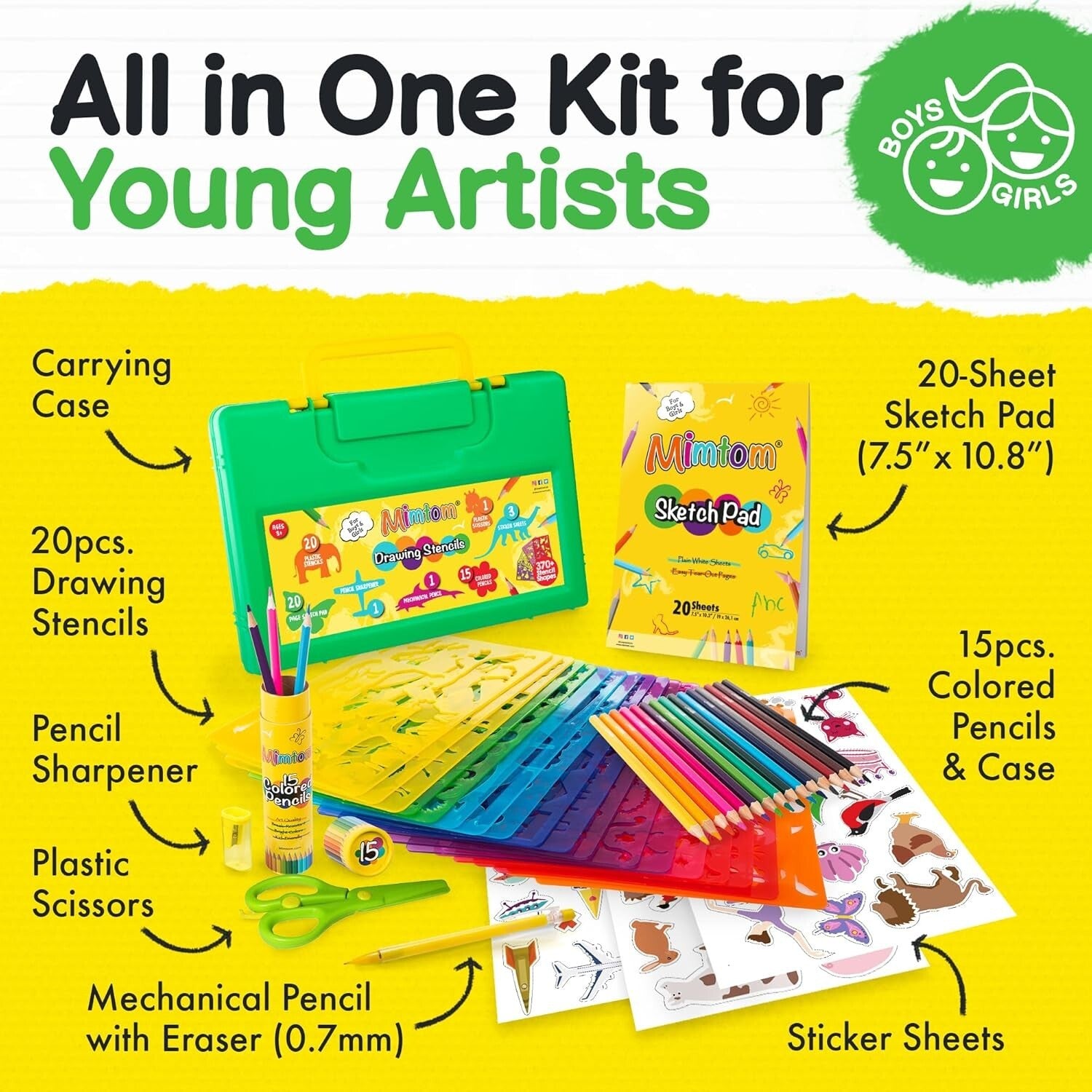 Portable Drawing Kit with Stencils: Ideal Arts & Crafts for Children Ages 4-8