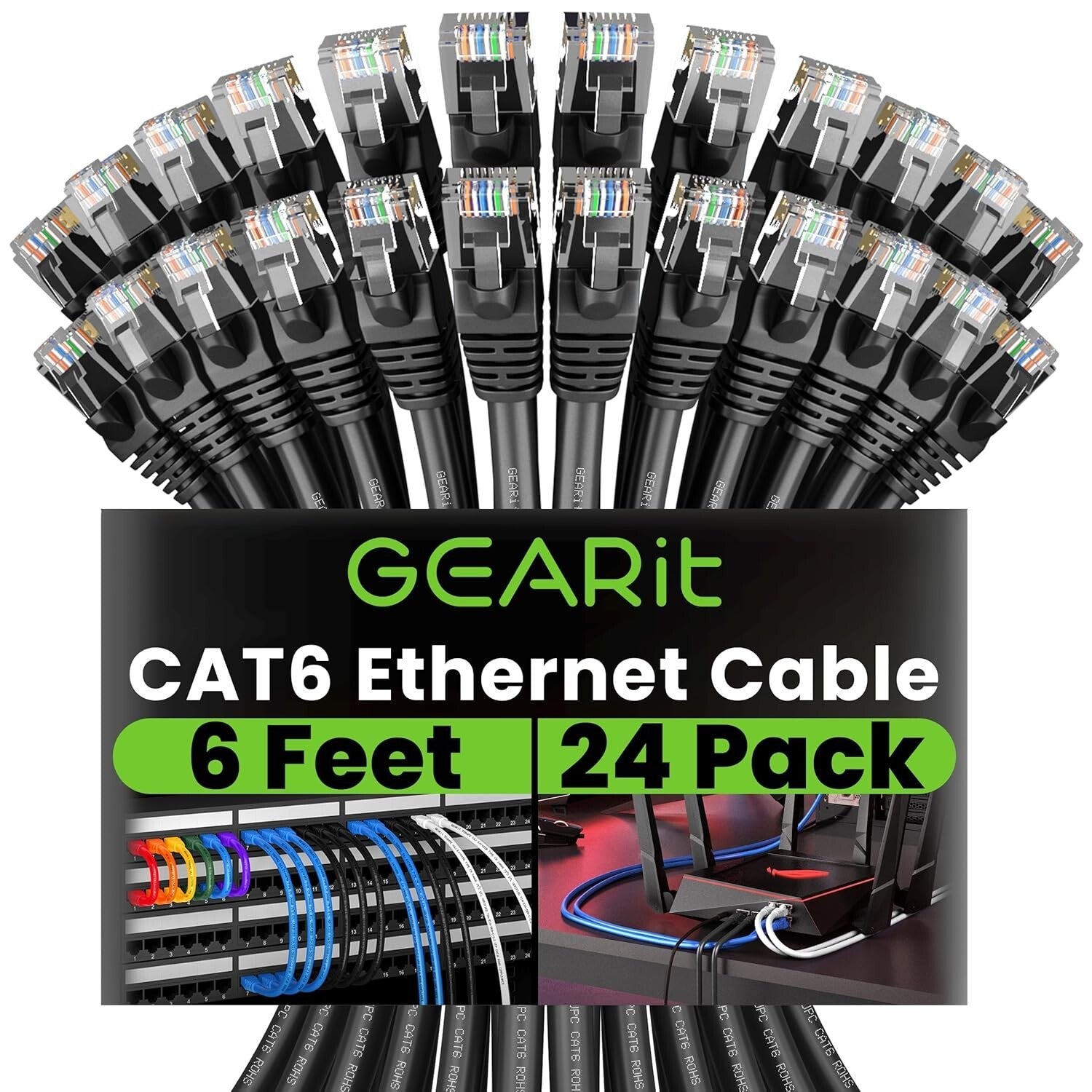 Premium 6 Feet Cat 6 Ethernet Cables, 10Gbps, 24-Pack, Perfect for Home & Office