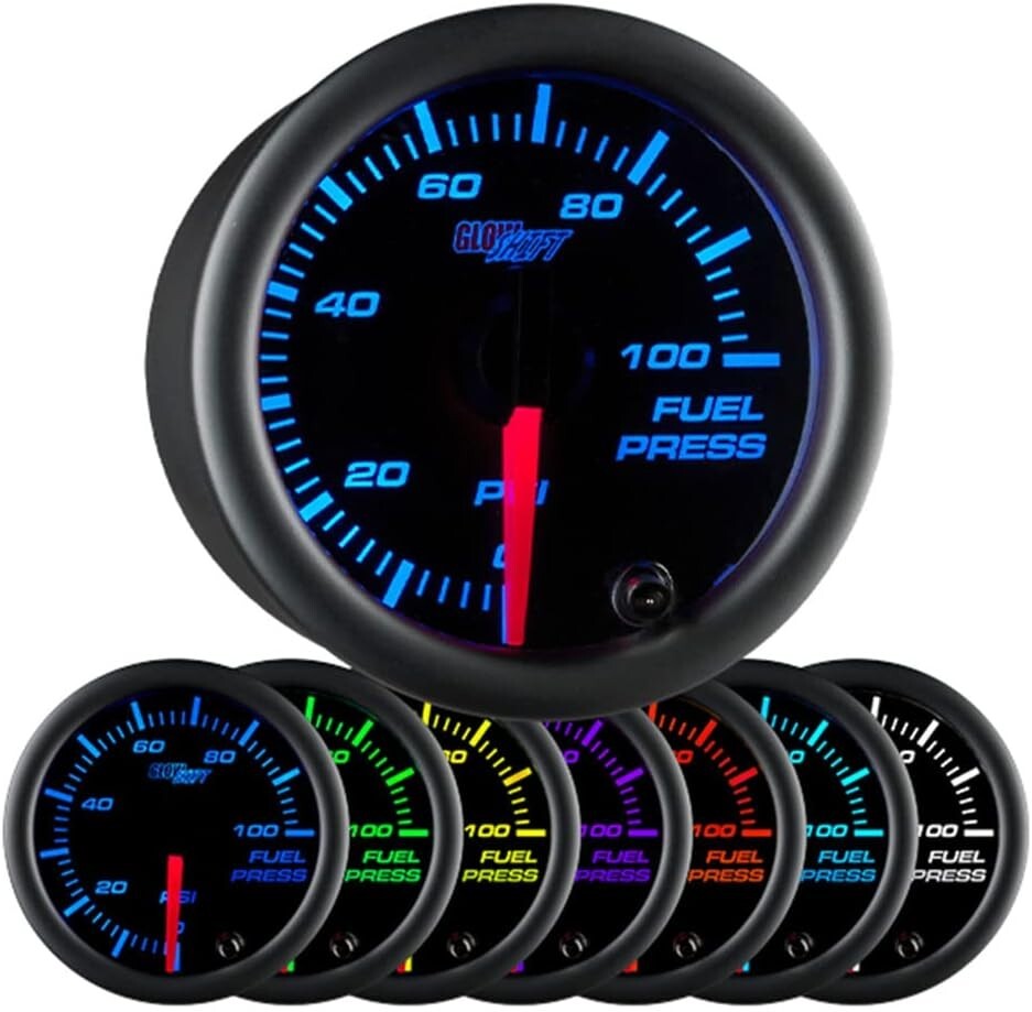 Versatile 100 PSI Fuel Pressure Gauge with Black Dial & 7 Custom Color Options