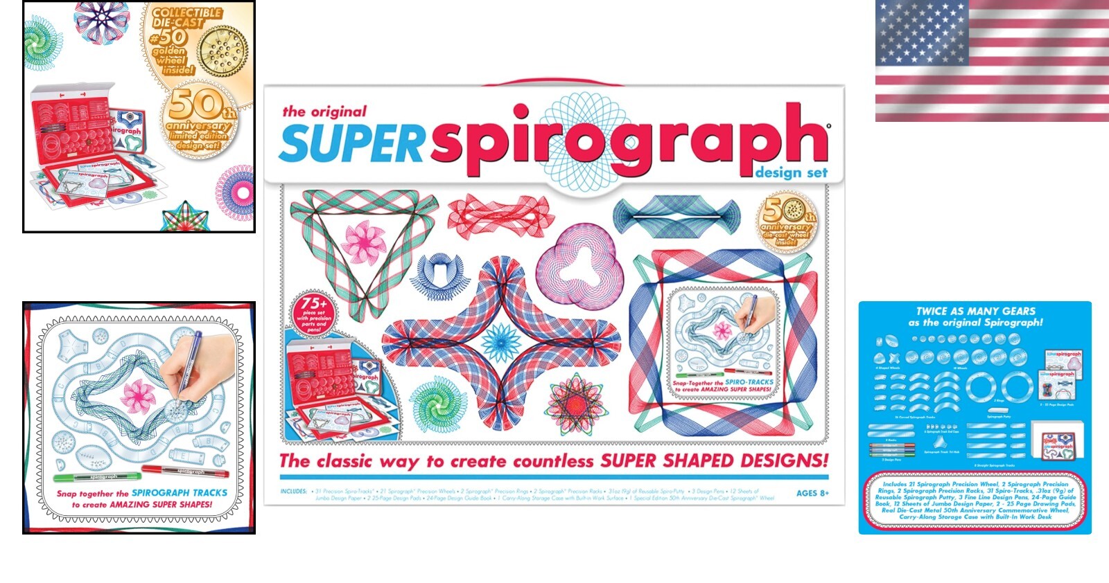 Deluxe 50th Anniversary Kids Art Set – Complete Spirograph Kit with Case & Guide