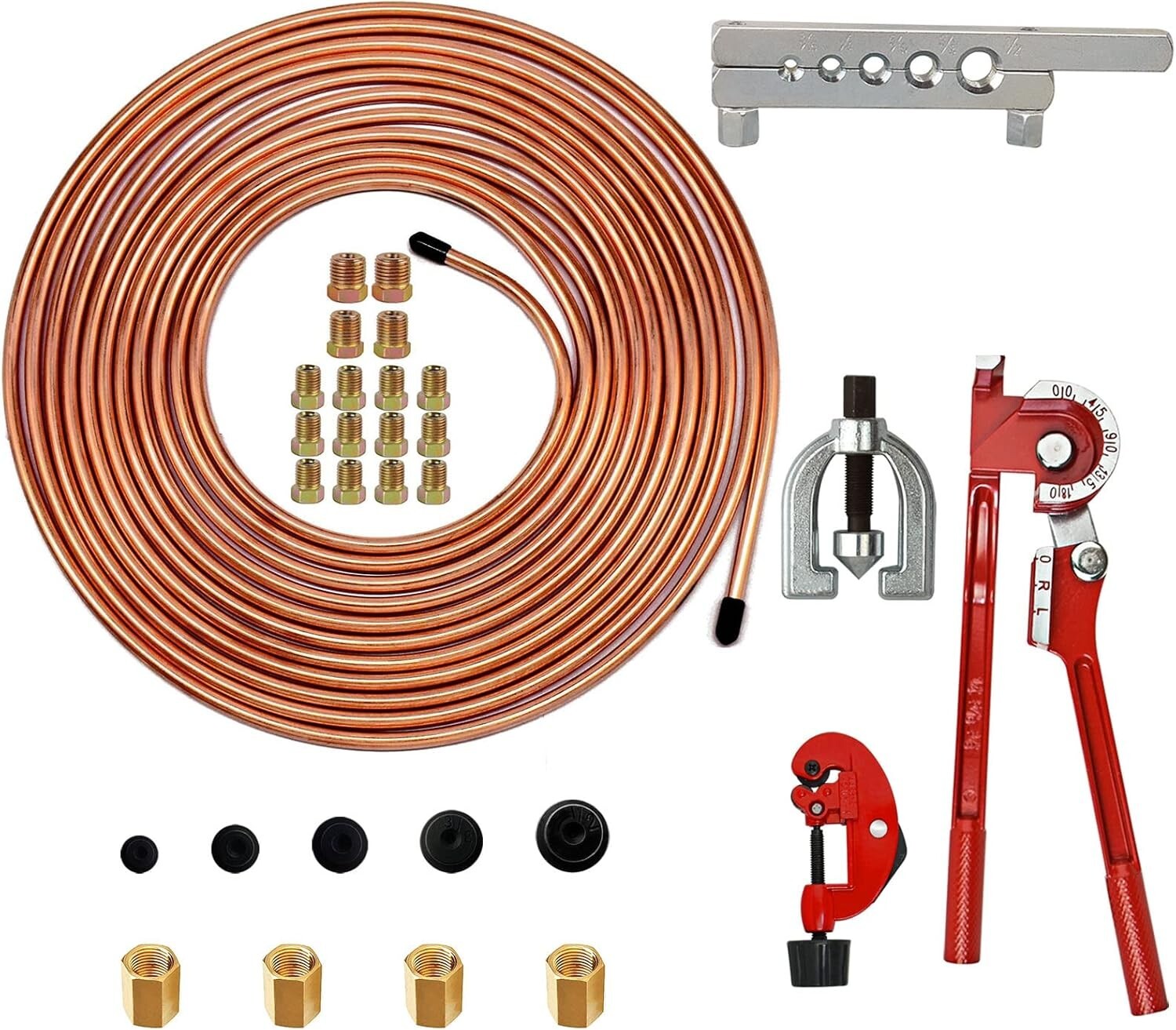 DIY-Friendly Brake Line Tubing Assembly - 1/4" 25 Ft with Fittings & Tools Set
