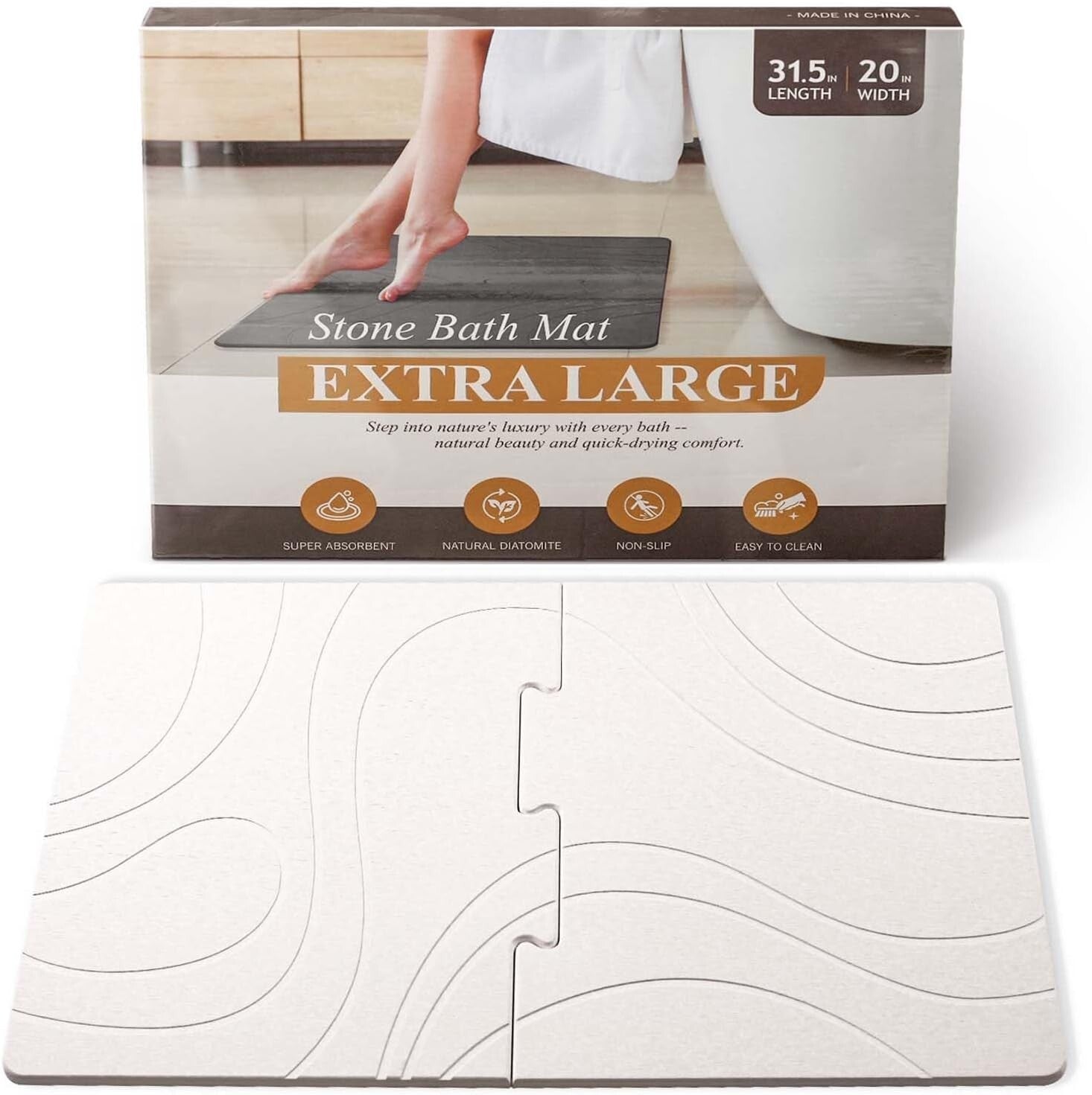 Stylish Quick Dry Bath Mat 32" x 20" – Non-Slip Diatomite for Elegant Bathrooms
