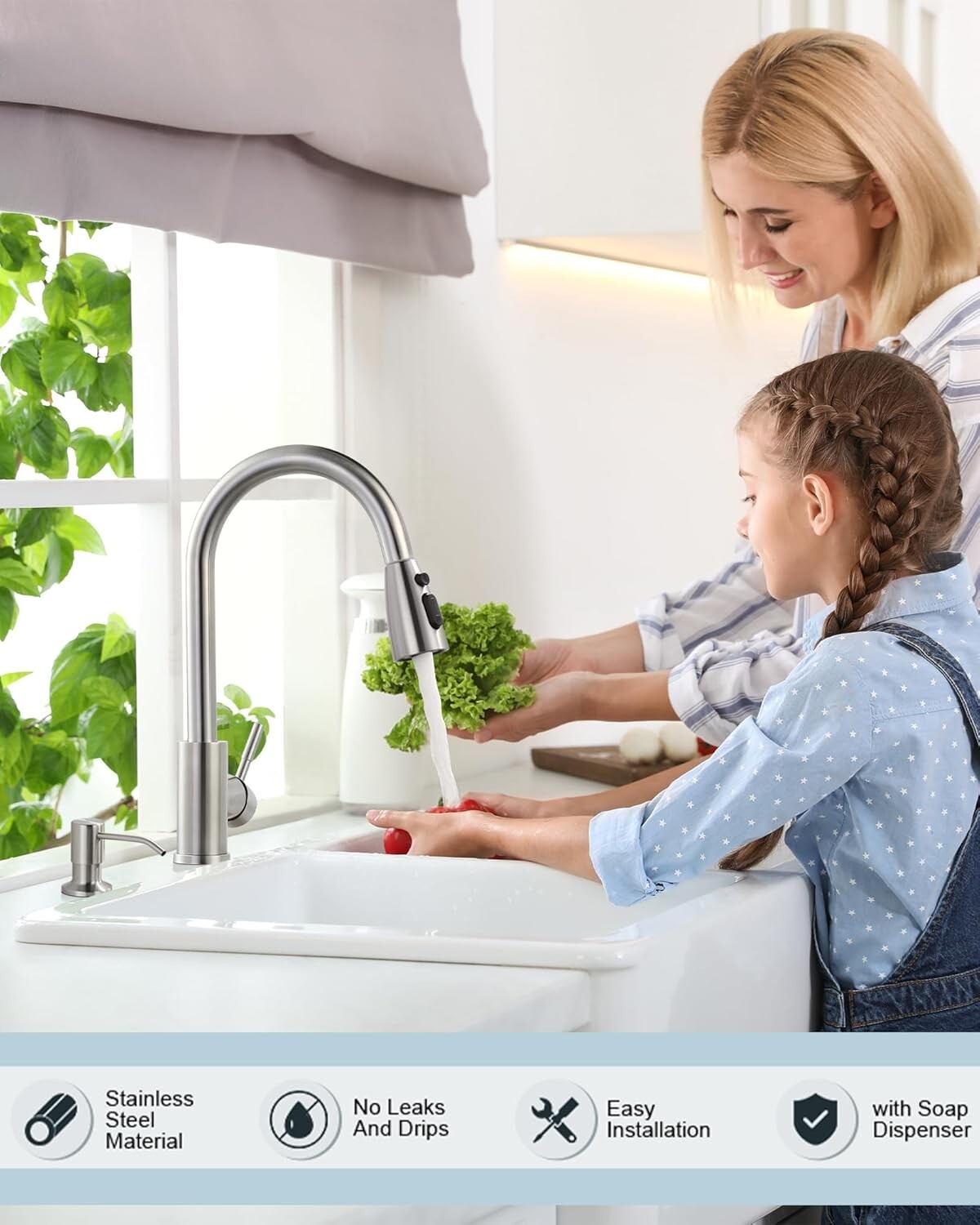 Contemporary 360-Degree Kitchen Faucet with Soap Dispenser for Efficient Cooking