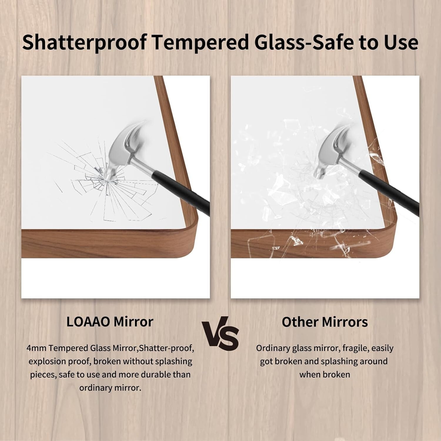 Durable Aluminum Framed Bathroom Mirror - Hangs Vertically or Horizontally