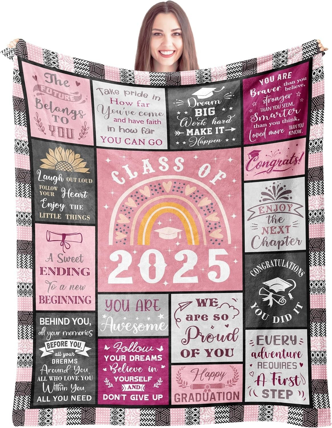 Multipurpose Pink Graduation Blanket 60x50 - Ideal Gift for Women Graduates 2025