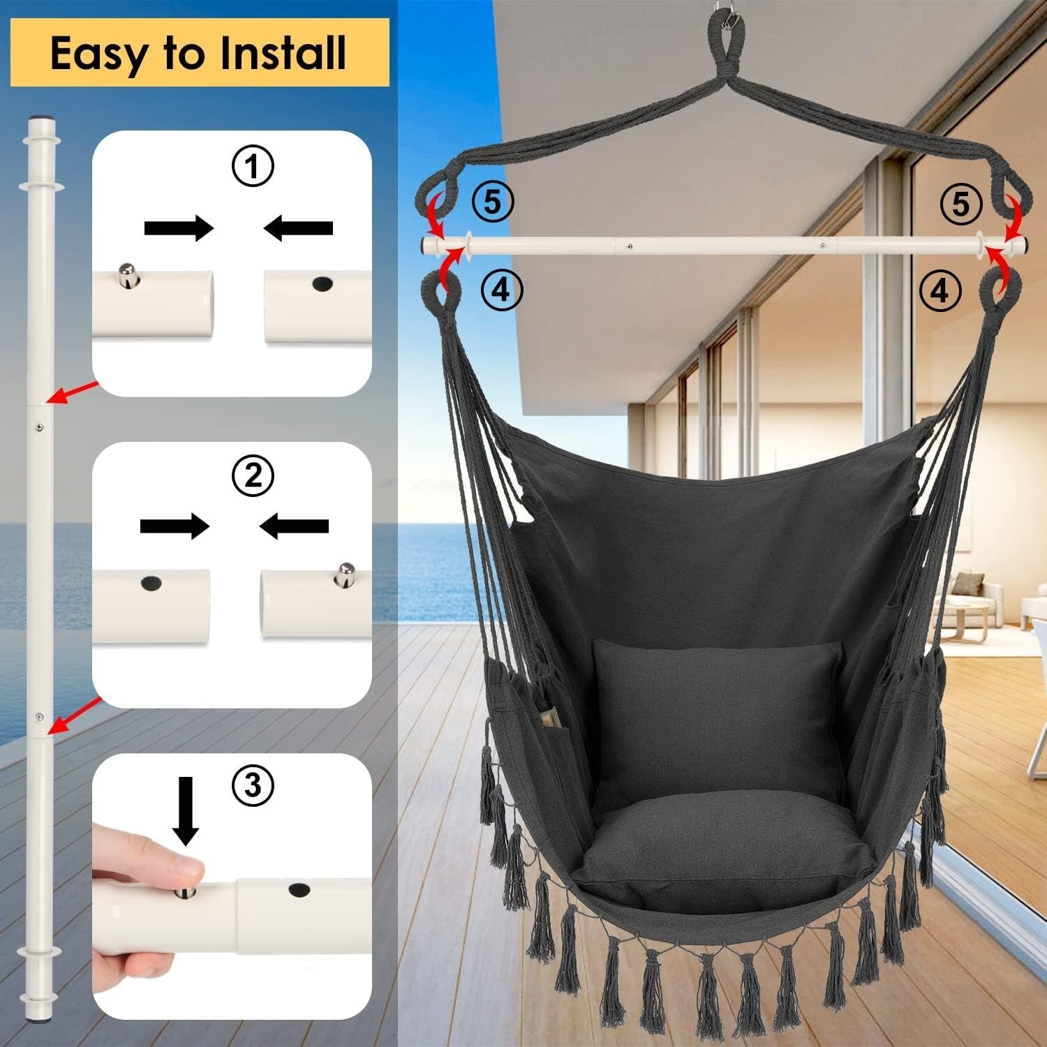 Stylish Portable Hammock Chair with Cushions - Ideal for Relaxation & Reading