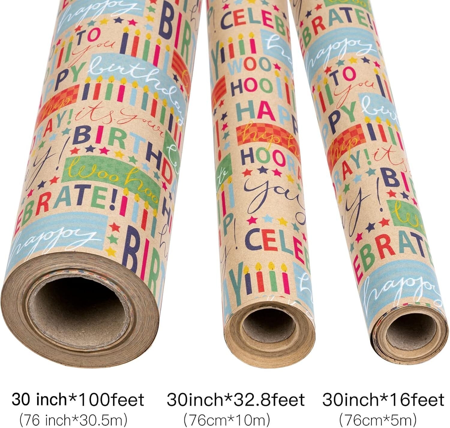 Crease-Free Kraft Birthday Wrapping Paper Roll - 30” x 100’ for All Occasions