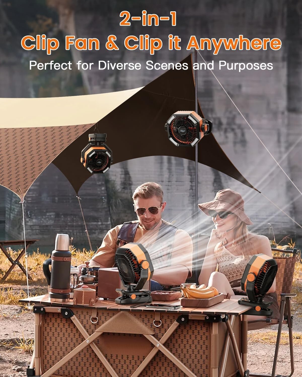 Rechargeable Camping Fan with 5 Speeds & 270-Degree Rotation for Comfort