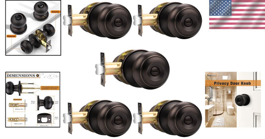 5 Pack Oil Rubbed Bronze Privacy Door Knobs - Easy Installation & Secure Lock