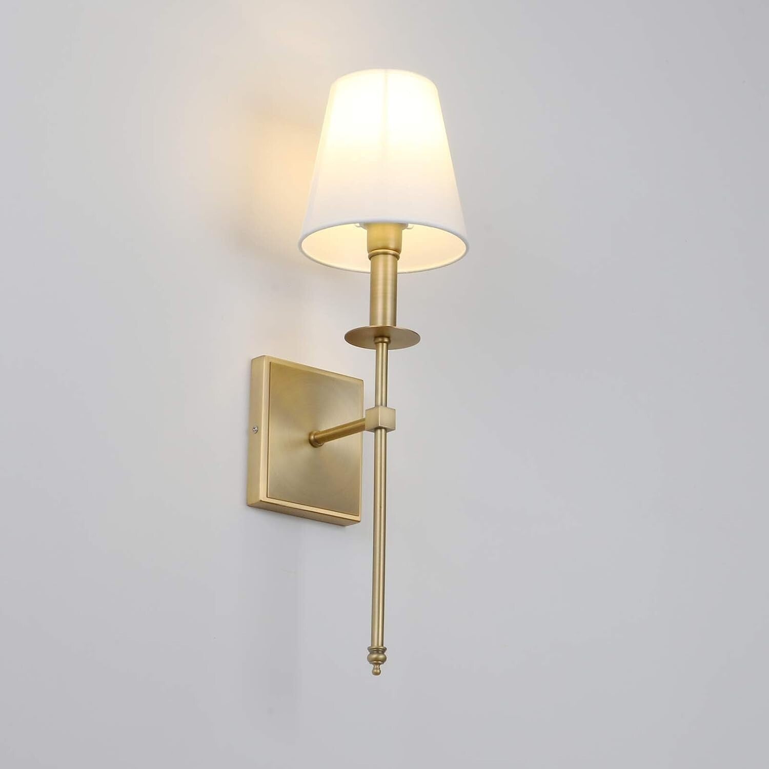 Classic Brass and White Fabric Wall Sconce Set for Living and Dining Rooms