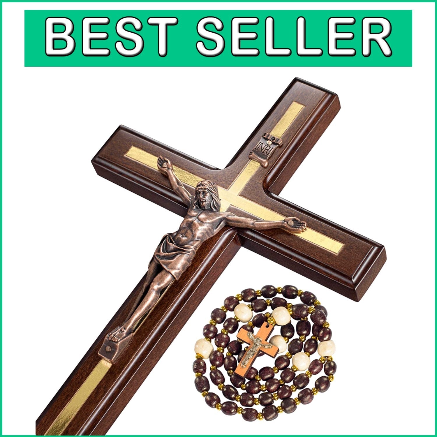 Stylish 12-Inch Handmade Crucifix with Wooden Rosary - Ideal Gift for Baptisms