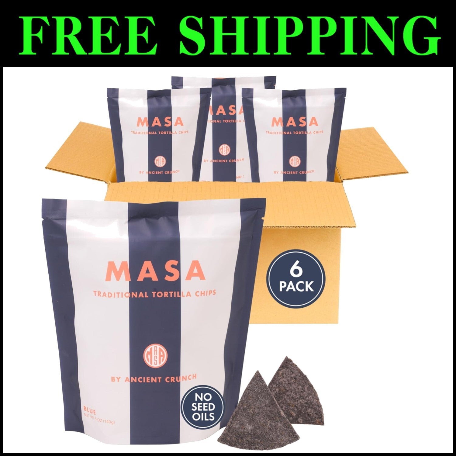 Naturally Grown Blue Corn Tortilla Chips with Sea Salt - 6 Pack of 5 Ounces