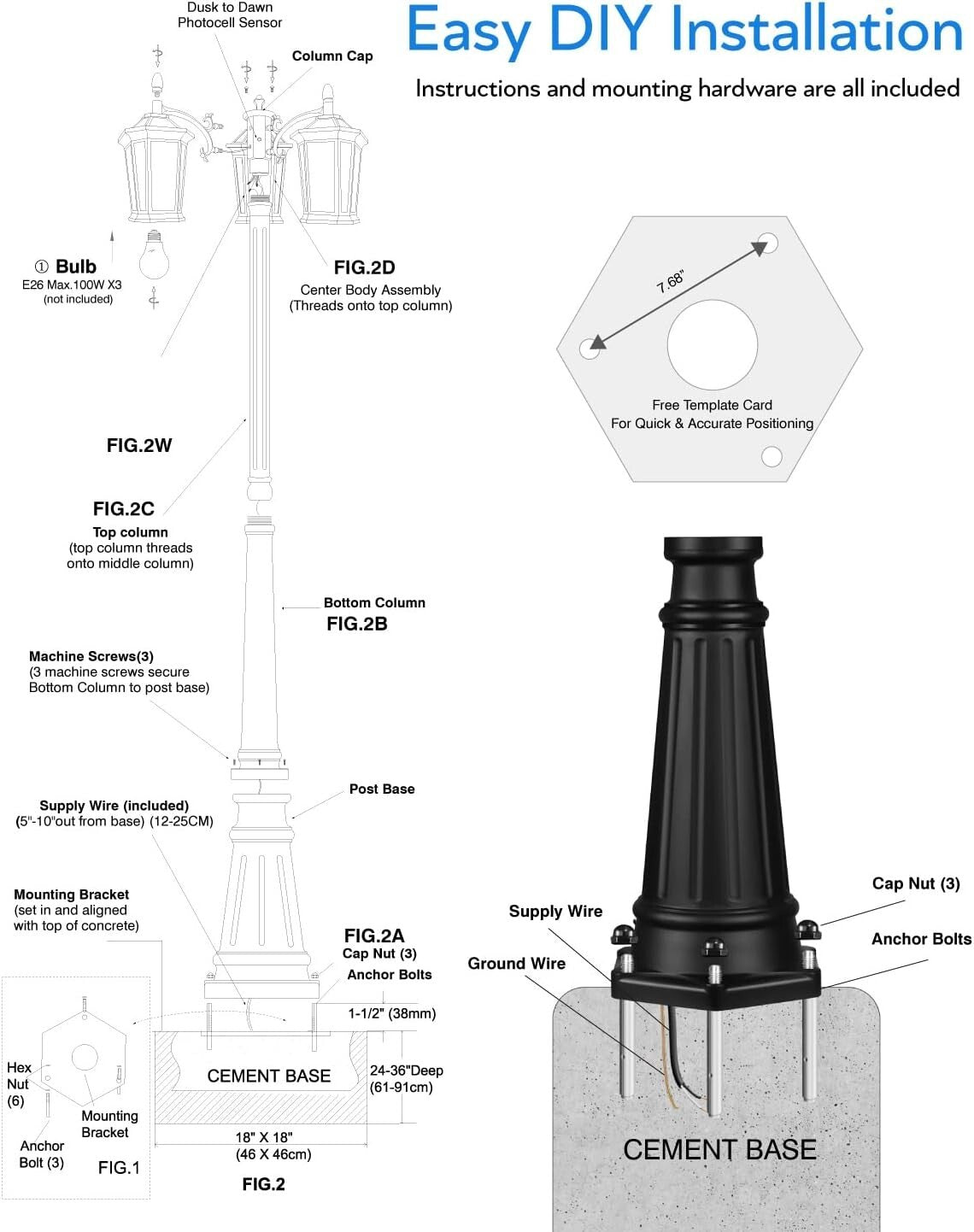 Modern Outdoor Lamp Post Light - 3-Head Waterproof Design with LED Compatibility