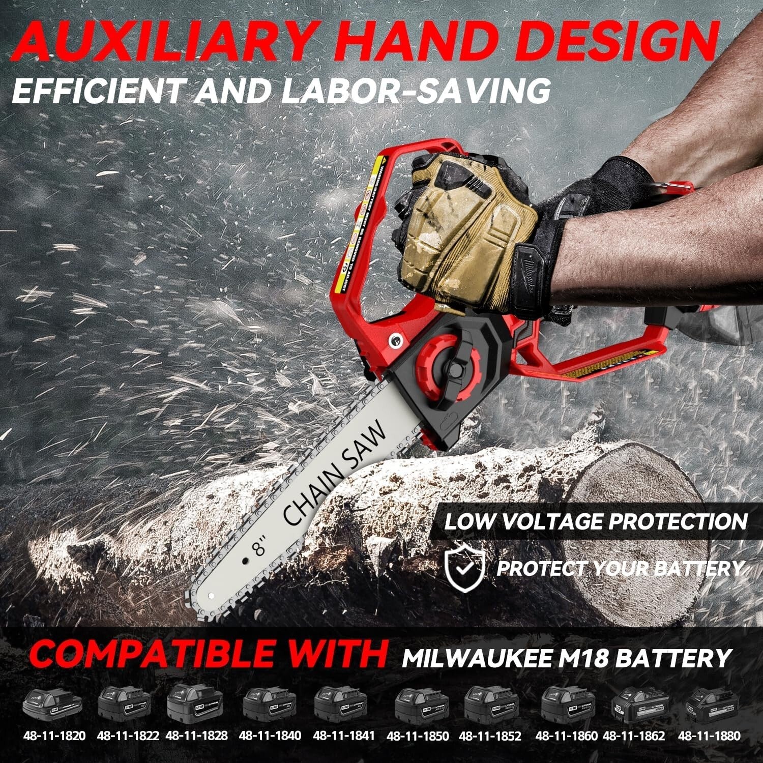 Effortless Tree Pruning with Powerful Cordless Chainsaw - 26 ft/s Cutting Speed!