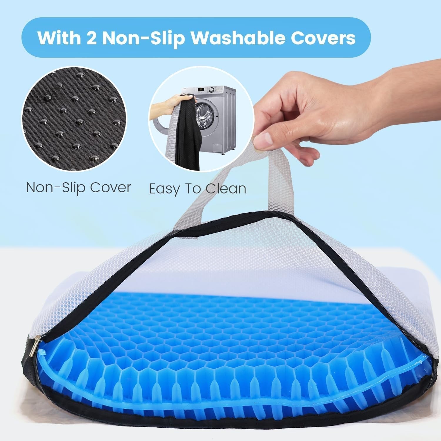 Breathable Large Gel Seat Cushion for Office, Car, & Wheelchair Use - 19.7''