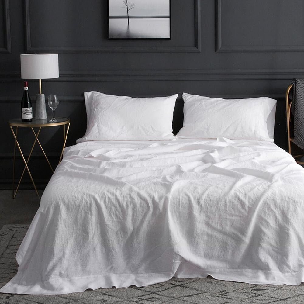 Elegant 4-Piece King Linen Sheet Set - Deep Fitted and Breathable Comfort