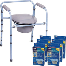 Load image into Gallery viewer, Folding Bedside Commode Chair for Adults - Supports 300lbs, 42 Liners Included