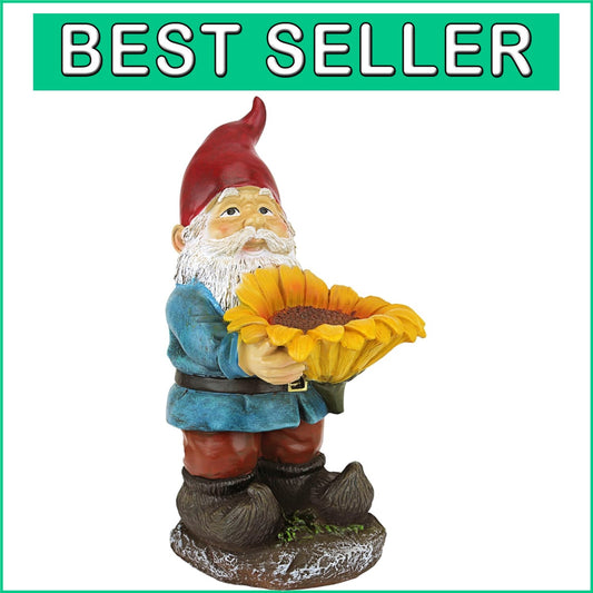 Charming Sunflower Sammy Gnome Statue with Bird Feeder - Outdoor Decor Delight