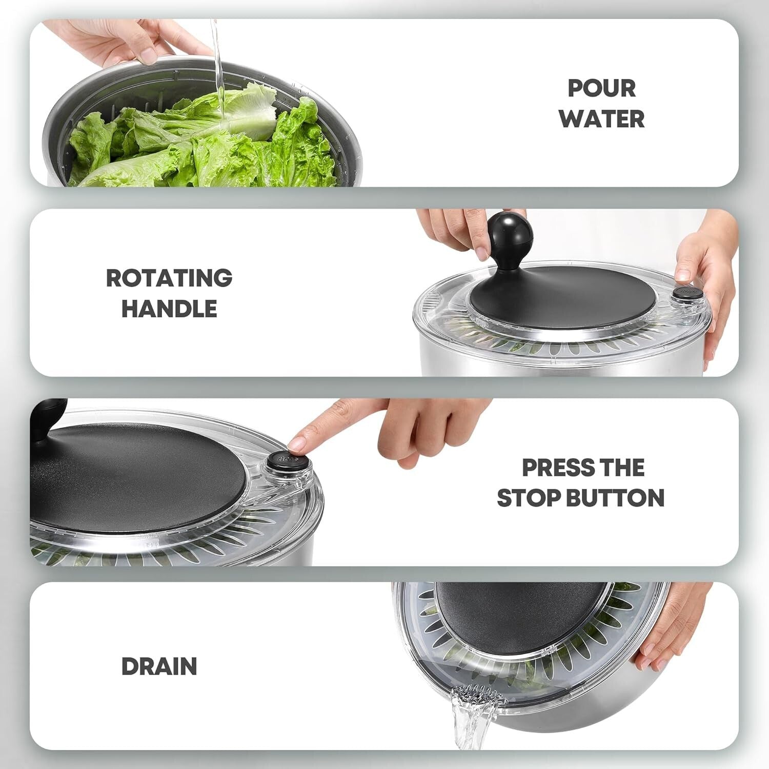Family-Sized 5.3Qt Salad Spinner: Stainless Steel, Dishwasher Safe & Easy to Use