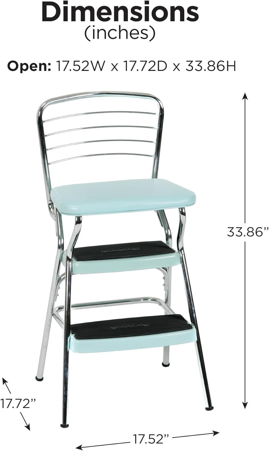Functional Teal Chair with Flip-Up Step Stool and Non-Marring Legs - Adult Size