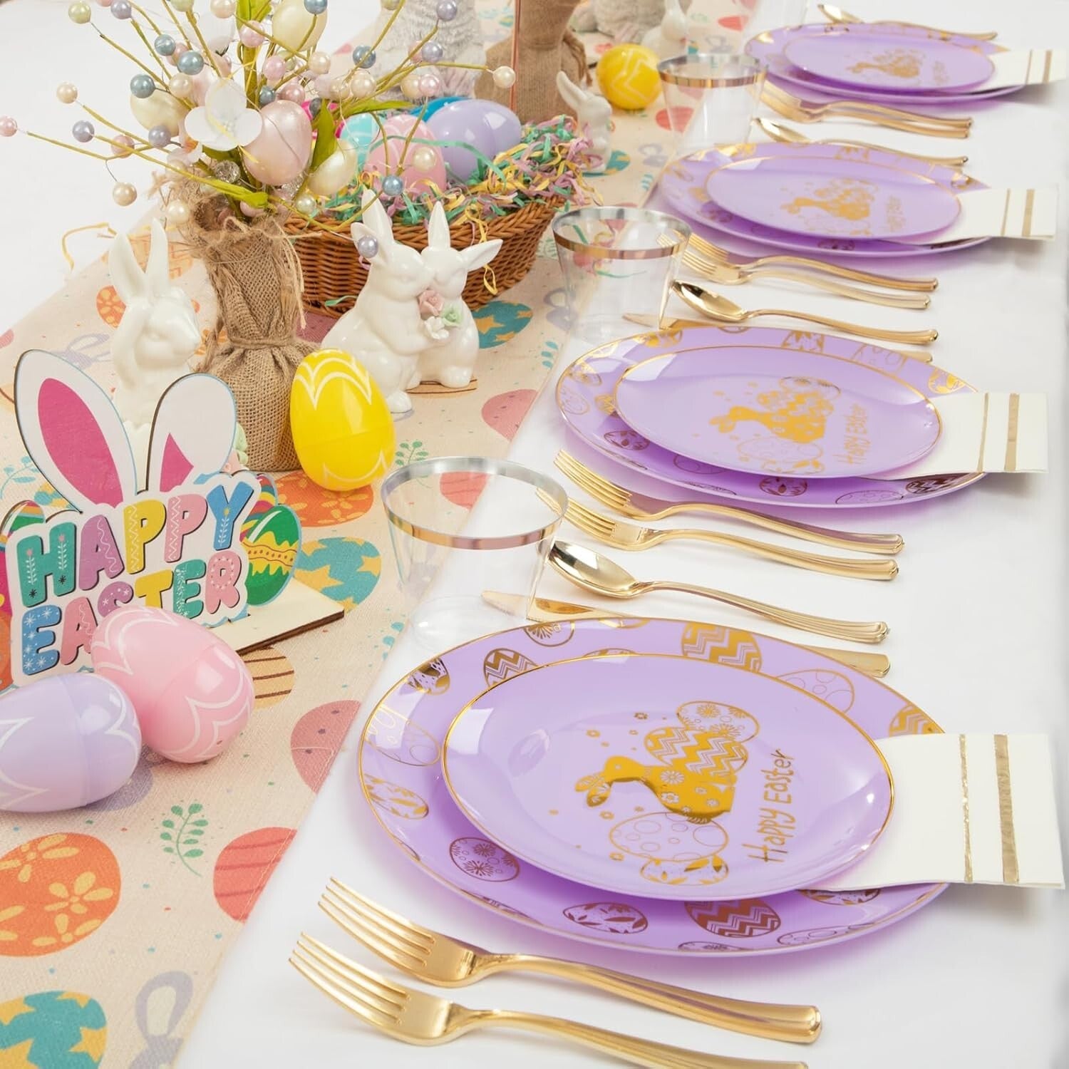 Complete 175-Piece Disposable Easter Plates & Napkins Set - Perfect for Parties