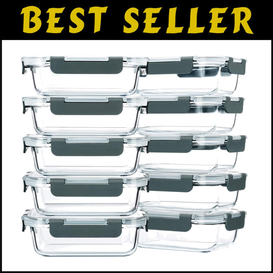 Premium Borosilicate Glass Meal Prep Containers with Snap Lock Lids - 22 Oz
