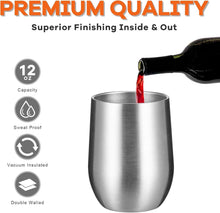 Load image into Gallery viewer, Durable 12oz Silver Stemless Wine Tumblers - Double Wall Insulation, 8 Count