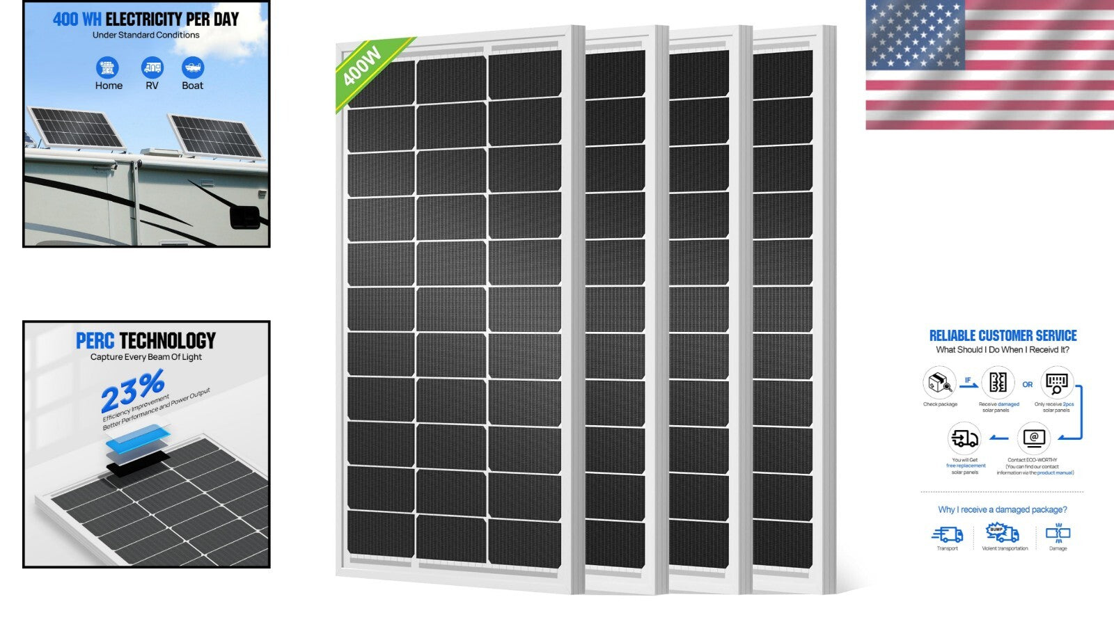Efficient 400W Solar Panel Array - Ideal for Off-Grid Homes, Camping & Farming
