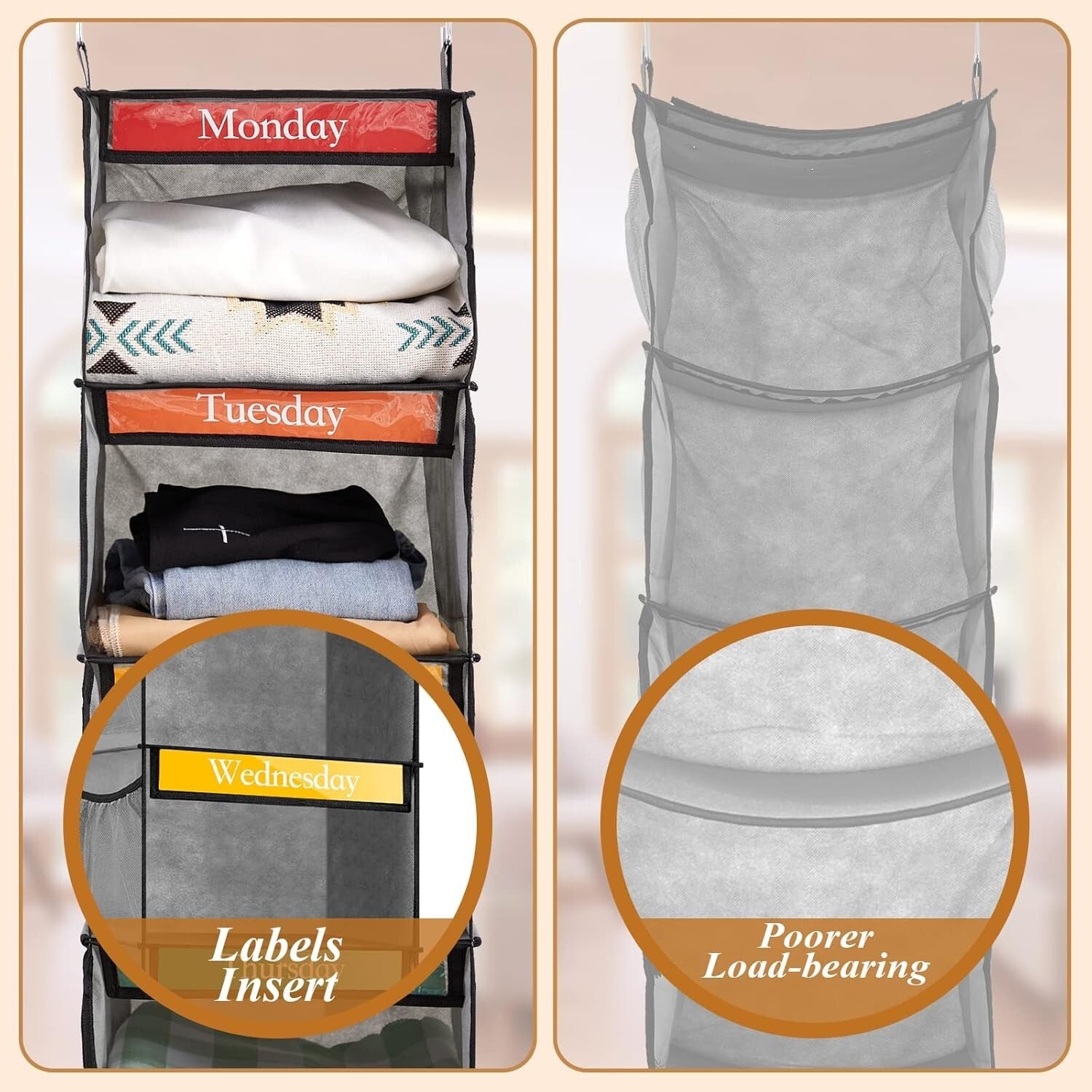 Durable Weekly Clothes Organizer - 2 Pack Hanging Design for Kid's Closet