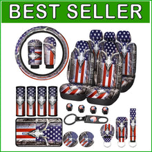 Load image into Gallery viewer, Universal Fit American Flag Camo Seat Covers with Steering Wheel and Accessories