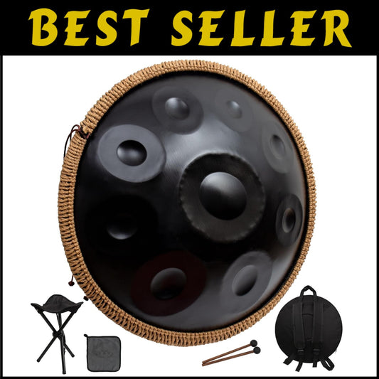 Portable 22" Black Hand Pan Drum Set - Ideal for Outdoor Performances & Healing