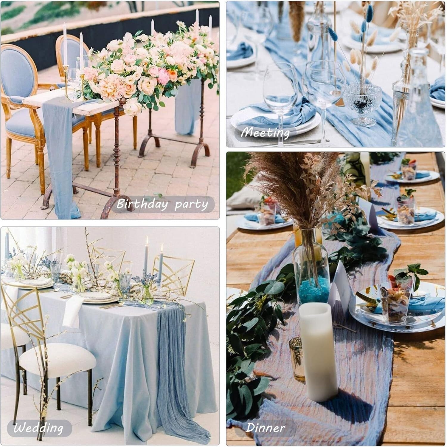 Versatile 10ft Dusty Blue Cheesecloth Table Runners - 12 Pack for All Occasions