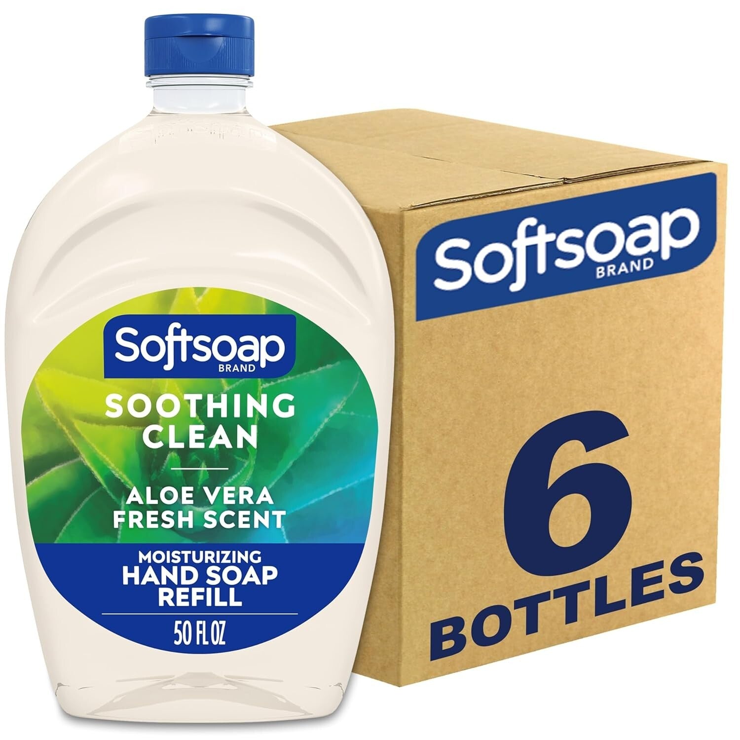 Fresh Scented Aloe Vera Hand Soap Refill, 50oz Bottles - Pack of 6 for Daily Use
