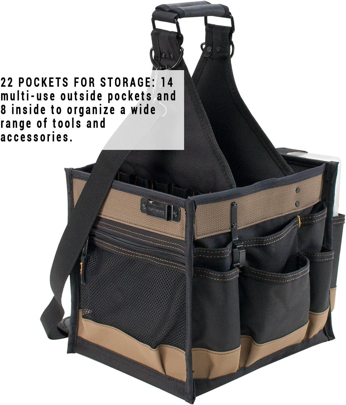 CLC Large Water-Repellent Tool Carrier with 22 Pockets & Multi-Compartment Tray